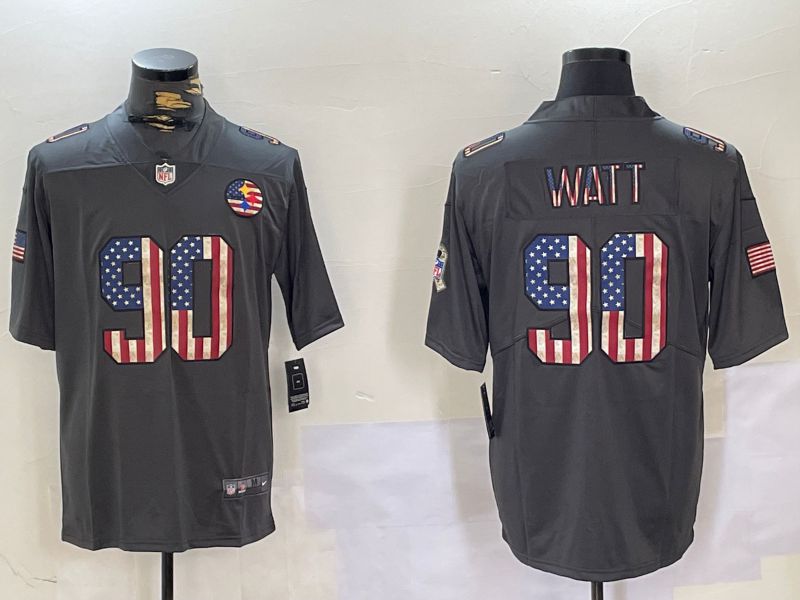 Men Pittsburgh Steelers 90 Watt Grey 2024 Nike National Flag Limited NFL Jersey style 1